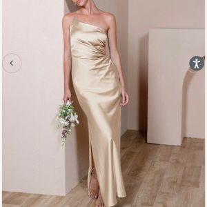 Revelry jade satin gold champagne dress